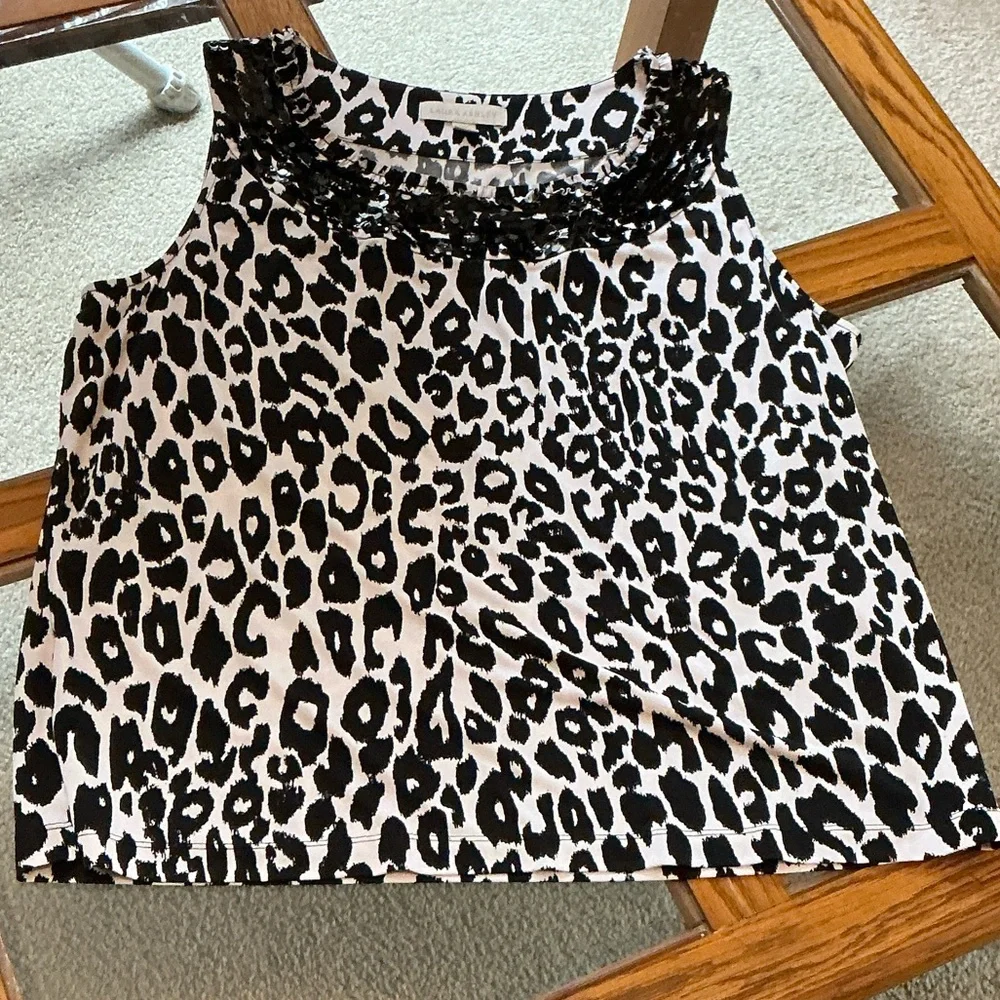 Laura Ashley Black and White Leopard Print Beaded Neckline Camisole - Picture 5 of 7